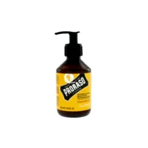 Naturalny szampon do brody PRORASO Wood & Spice 200ml w butelce z żółtą etykietą, idealny do codziennej pielęgnacji zarostu. Kup w barbershopie BRODSKI w Warszawie ( Wilanow), ul. Klimczaka 6a