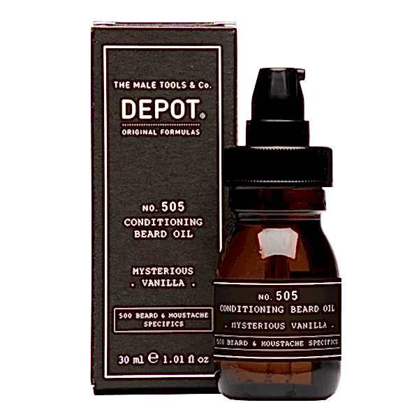 Odżywczy olejek do brody Depot No. 505 z eleganckim zapachem wanilii, butelka 30 ml. Kupic w Warszawie - Wilanow - ul. Klimczaka 6a - BRODSKI barbershop